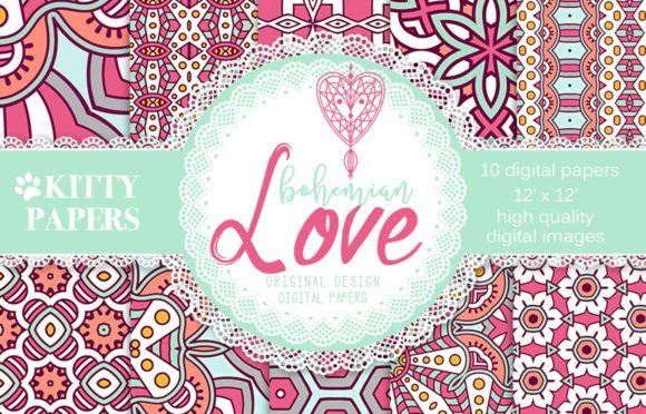 Bohemian Love Papers Set: Creative Digital Texture