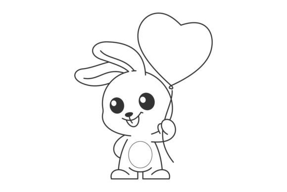 Cute Bunny Carrying Balloons Line Style: A Designer's Joyful Asset