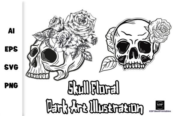Skull Floral Dark Art Illustration V8: A Designer's Asset