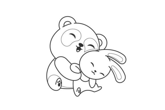 Unlocking Whimsy: Cute Panda Hugging Stuffed Bunny Line Style